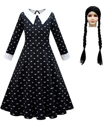 Disfraz Vestido Con Peluca De Wednesday Merlina Miercoles Locos Addams Para Niñas Envio Gratis