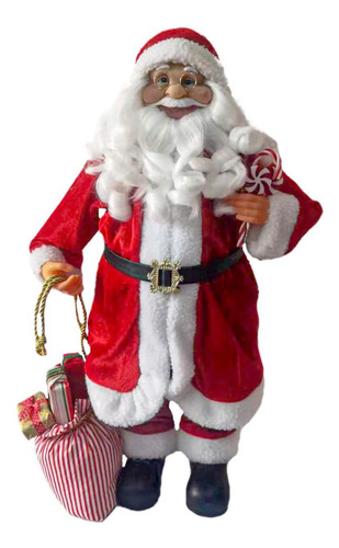 Papai Noel Saco Presente Tradicional Barba Cacheada 45cm