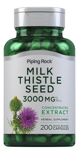 Piping Rock Milk Thistle Cardo Mariano 3000 Mg X 200 Caps Sin Sabor
