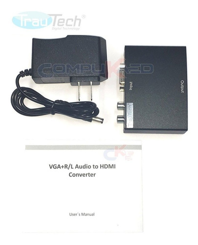 Imagen 3 de 5 de Conversor De Vga A Hdmi Trautech Pc Laptop Vga A Tv Hd Hdmi