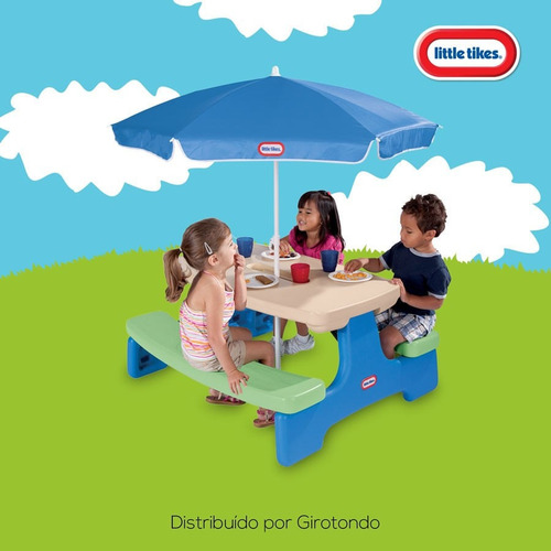 Mesa Picnic Little Tikes Con Sombrilla Azul Y Verde / J