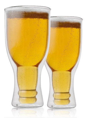 Copo Cerveja Chopp 350ml Vidro Garrafa Invertida Kit 2 Pcs Cor Transparente