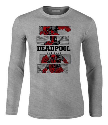 Camiseta Manga Larga Deadpool Comic Superhéroe Hombre Ikl 