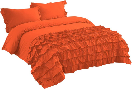 Funda Nórdica King 280 X 250 Algodón 8 Vuelos Colores Naranja Lisa