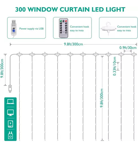 Series Cortina Luces Navidenas Led Cascada 3x3m