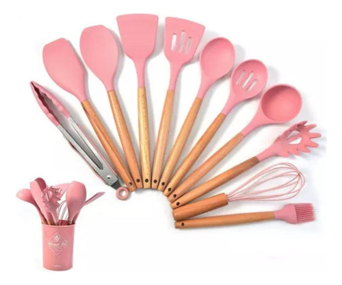 Set 12 Utensilios De Cocina Silicona Resistente Calor Verde