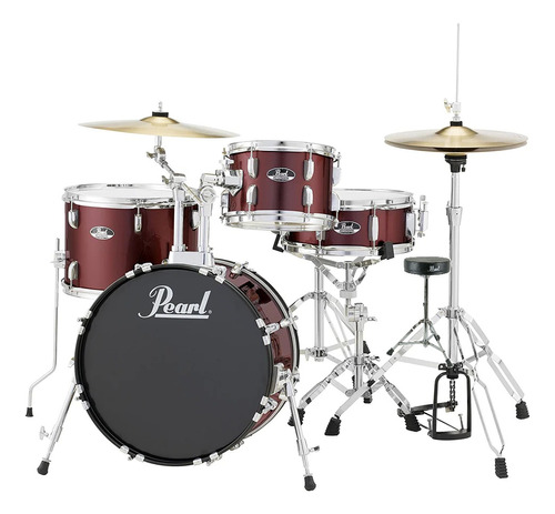 Pearl Roadshow Bateria 4 Cuerpos Fierros Platillos Banqueta Color Red wine