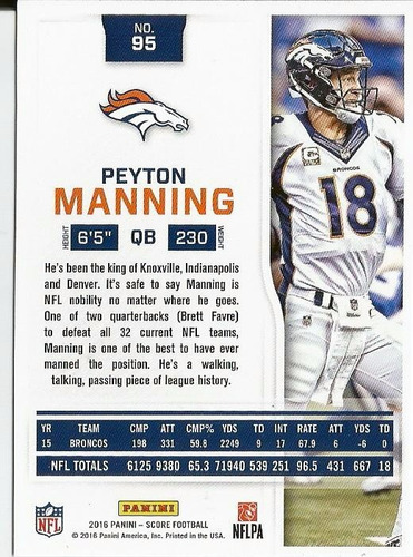Imagen 2 de 2 de 2016 Panini Score #95 Peyton Manning Qb Broncos