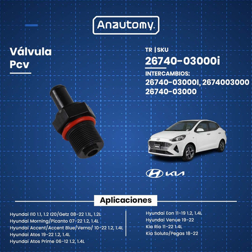 Valvula Pcv Para Hyundai Accent 1.2l 1.4l 2020 2021 2022