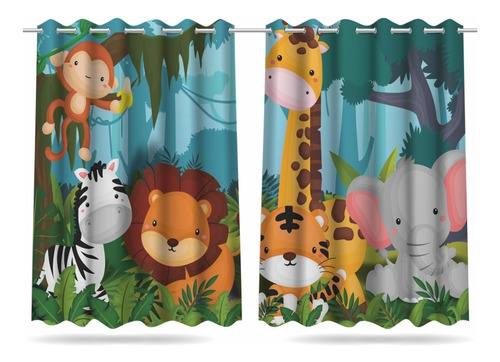 Imagem 1 de 6 de Cortina Infantil Quarto 2,60x1,50 Safari Baby Mod 01