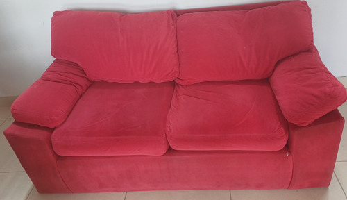 Sillón De 2 Cuerpos De Gamuza Rojo En Muy Buen Estado! Rojo Liso