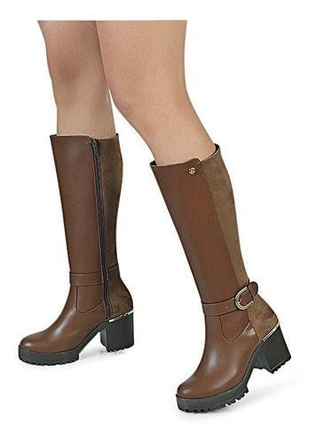 Imagen 3 de 3 de Bota Larga Alta Casual Mujer Madera Tacón Cuadrado 607-1113