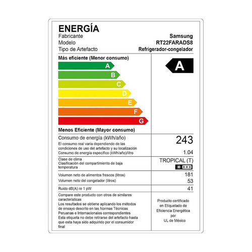 Refrigeradora Samsung Top Freezer Rt22farads8/pe 234l