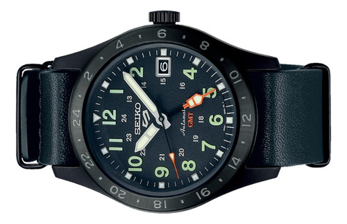 Reloj Seiko Ssk025 Hombre Automático Cuero Calendario Malla Negro Bisel Negro Fondo Negro