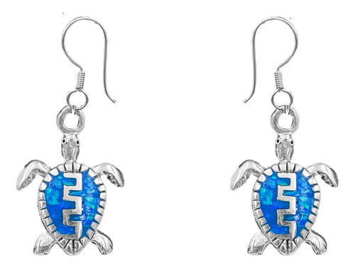 Aretes Tortuga Azul Grecas Plata 925 Envio Gratis