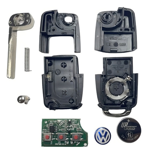 Carcaça Controle Chave Canivete Alarme Olimpus Led Vermelho P/ Vw Gol G1-g4 433mhz - Inclui Logo Vw