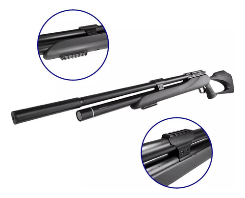 Rifle Pcp Fox M25 Regulado 950 Fps 5,5 / 6,35 + Kit Inflador Negro 5.5 Mm