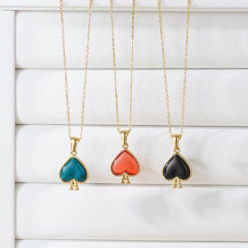 Peach Heart Oil Drop Pendant Clavicle Necklace Stainless