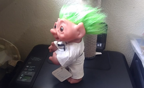 1985 Dam Denmark Norfin Troll Green Hair Karate Kidd 26 Cms (Usado)