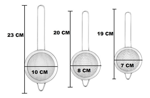 Jogo 3 Peneiras Aço Inox Luxo Pmg Utensílios De Cozinha Kit
