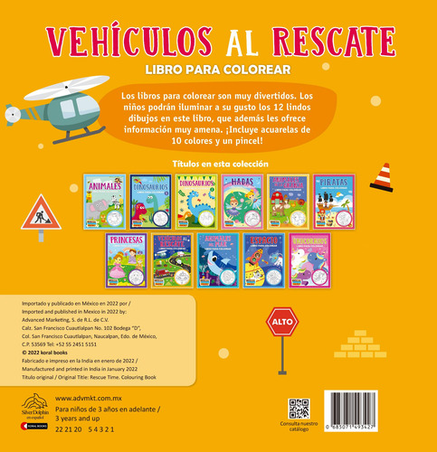 Libro para Colorear: Vehículos al Rescate.: Libro para colorear: Vehículos al rescate, de Varios autores. Editorial Silver Dolphin (en español), tapa blanda en español, 2022