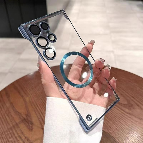 Funda De Teléfono Sin Marco Magnético Transparente Chapada Para Samsung Galaxy S25 Plus S24 S23 S22 Ultra Camera Lens Protection C