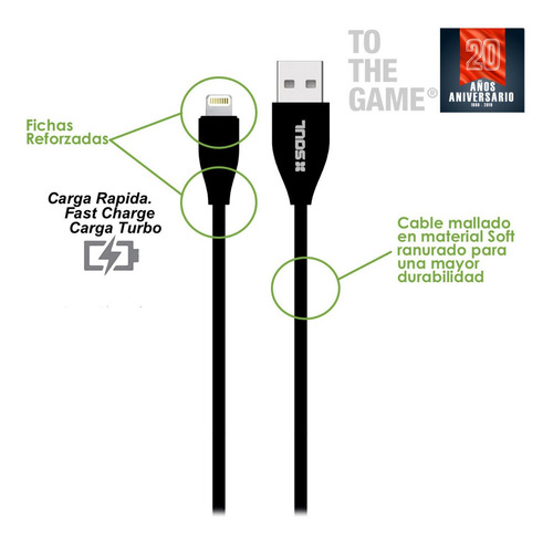 Imagen 3 de 5 de Cable Usb Reforzado Compatible iPhone SE 6 7 8 Plus Xr Xs 11