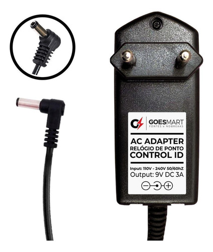 Relógio de ponto Goesmart Fonte Para Relogio De Ponto Idclass 9V 3A Control Id