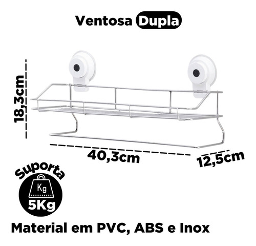 Prateleira Multiuso Fixação Ventosa Porta Shampoo 1237