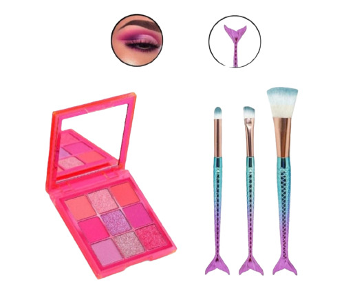 Paleta De Sombras De Ojos Neon + Set De 4 Brochas Sirena 