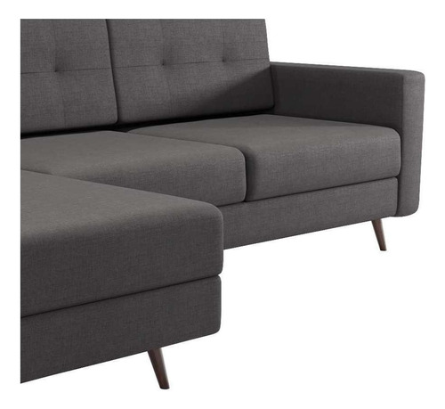 Sofá 3 Lugares Esquerdo Living Com Chaise Esquerdo Pé Pal... Cor Cinza