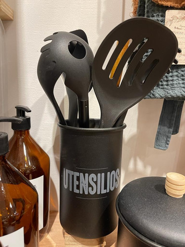 Imagen 2 de 3 de Tarro Para Utensilios Vintage Negro/blanco Deco Diseño