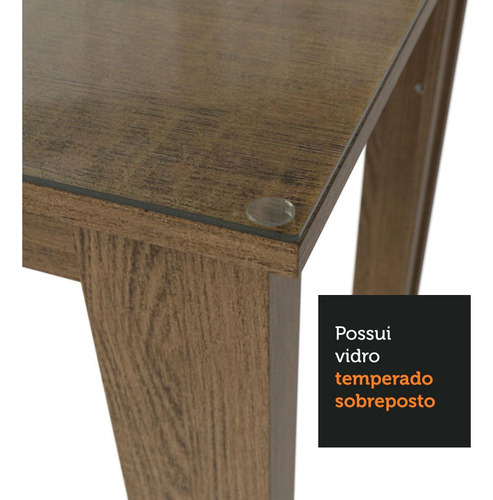 Sala Jantar Mesa Tampo Vidro 4 Cadeiras Kiara Madesa Rlb Cor Rustic/LÃrio Bege Desenho do tecido das cadeiras Liso
