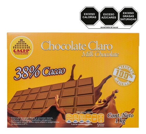 Chocolate Cacep Claro Con Leche 38% Cacao Barra De 1 Kg