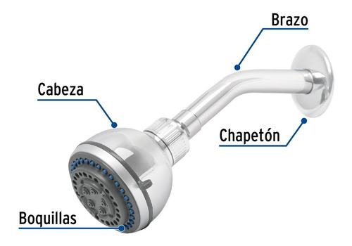 Regadera 3´´ 5 Funciones Brazo Y Chapetón De Acero Foset