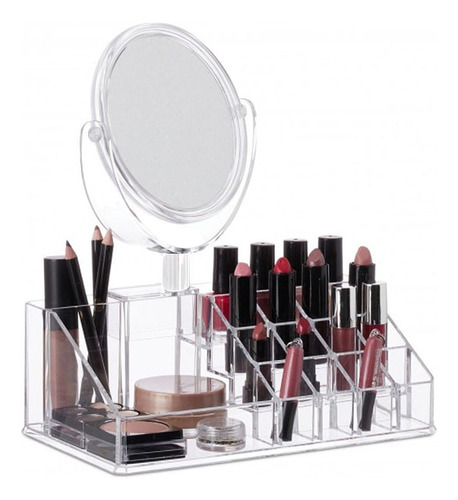 Organizador De Cosméticos Acrílico Con Espejo 24,5x22,5x13