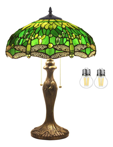 Lámpara De Mesa Estilo Tiffany Vitral Verde Libélula ...