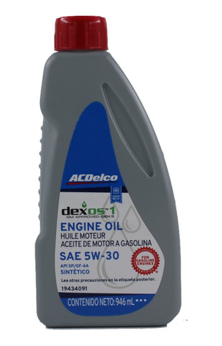 Aceite Sintético Ac Delco 5w30 Dexos 1 Gen 3 Botella 946 Ml