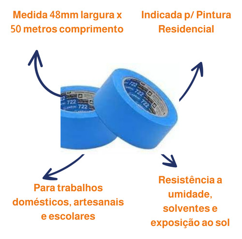 Fita Crepe Azul Blue Tape Profissional Adelbras 48mm X 50m