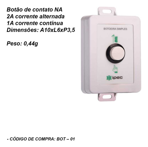 Botoeira Simples 1 Botão Com Fio Acionamento Ipec