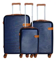 Comprar Set Valijas Rigidas Para Viaje Con Ruedas Giratorias 360 Grados, Fuelle Extensible Y Candado Empotrado - Kit Valijas Rigidas Azules Con Detalles Simil Cuero - Valijas 28''+24''+20'' - Baide Ma4-c