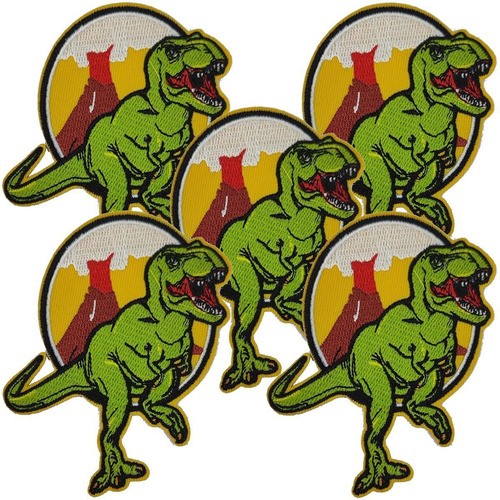 Parche Para Ropa Mxdos-005-5 Termoadhesivo Color Verde/amarillo/rojo Dinosaurio Estampado 5 U