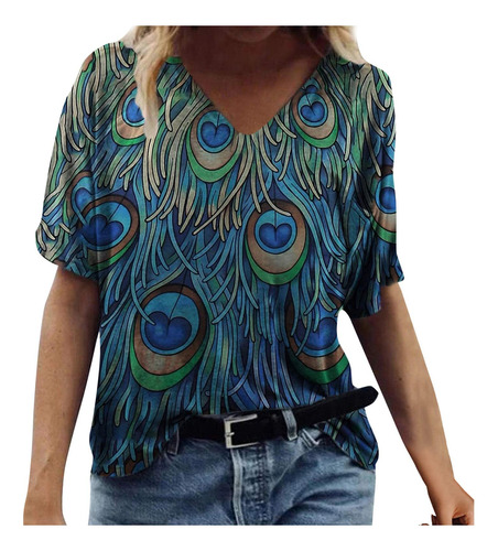 Tops Verano Para Mujer Camiseta Casual Cuello V Tunica Manga