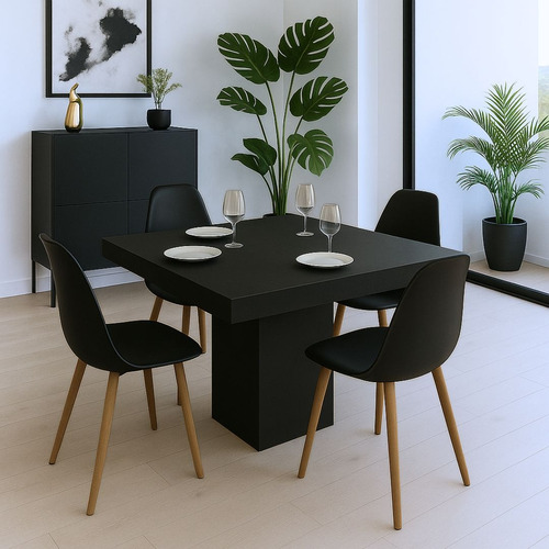 Mesa Cuadrada Nativa Minimalista Para Comedor 90cm Negro