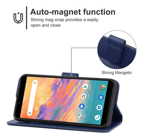 Funda De Teléfono De Cuero Azul For Umidigi A3s