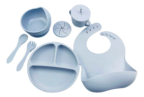 Set De Vajilla Bebe En Silicona Plato Babero Cubiertos  