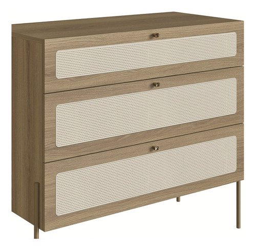 Cômoda Para Quarto 3 Gavetas Pé Metal Arlo A10 Hanover Doura Cor Dourado