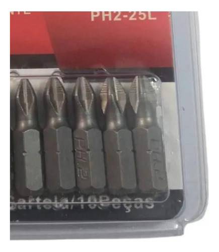 Kit 10un Ponta Bits Antiderrapante Ph2 25mm Titânio Phillips
