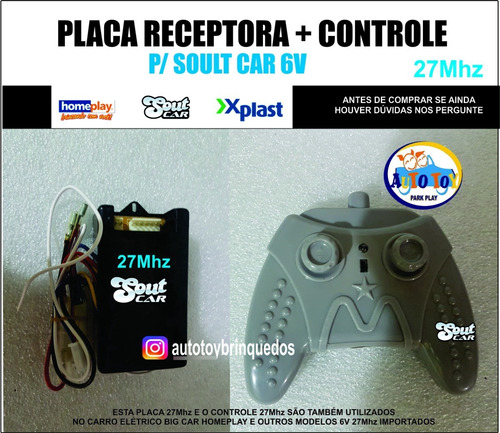 Soult Car 650- Controle Remoto 27mhz + Placa Receptora 27mhz