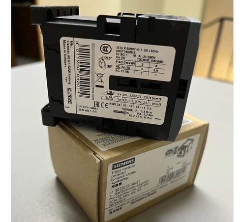 Contactor 3rt2015, 7 Amp Ac-3, 3kw/400v, Bobina 220vca, 1 Na